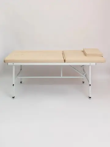 Кушетка стационарная массажная с прошивкой премиум Экокожа Lira Eco cream Masscomplekt 190/70 с регулировкой высоты от производителя с доставкой по России курьером до адреса