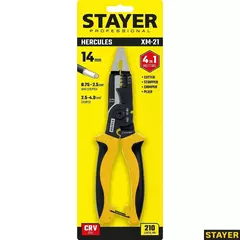STAYER XM-21, резка d 14мм, зачистка 0.75 – 25 мм2, кримпер 2.5 мм2, плоскогубцы 210 мм, многофункциональные клещи, Professional (23342-21)