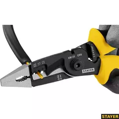 STAYER XM-21, резка d 14мм, зачистка 0.75 – 25 мм2, кримпер 2.5 мм2, плоскогубцы 210 мм, многофункциональные клещи, Professional (23342-21)