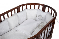 Комплект в кроватку Nuovita "Corona", 6 предметов (борт из 12 подушек) (серебро)