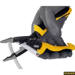 STAYER XM-21, резка d 14мм, зачистка 0.75 – 25 мм2, кримпер 2.5 мм2, плоскогубцы 210 мм, многофункциональные клещи, Professional (23342-21)