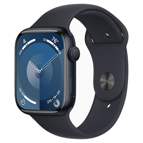 Apple Watch Series 9, GPS, 45 мм, алюминий цвета «Тёмная ночь», спортивный ремешок цвета «Тёмная ночь»