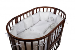 Комплект в кроватку Nuovita "Corona", 6 предметов (борт из 12 подушек) (серебро)