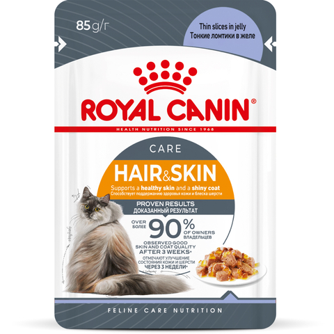 Royal Canin Hair Skin Care сухой корм для кошек для поддержания здоровой кожи и шерсти желе 85 гр