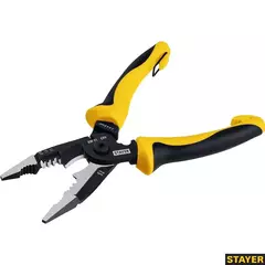 STAYER XM-21, резка d 14мм, зачистка 0.75 – 25 мм2, кримпер 2.5 мм2, плоскогубцы 210 мм, многофункциональные клещи, Professional (23342-21)