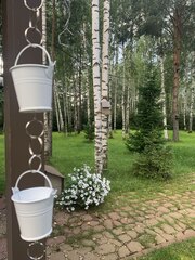 Дождевая цепь «Ведра на кольцах», Белые RAL9010