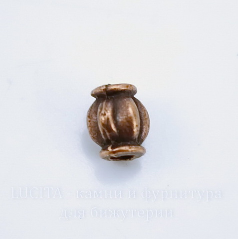 Бусина металлическая "Фонарик" 6х4 мм (цвет - античная медь), 10 штук