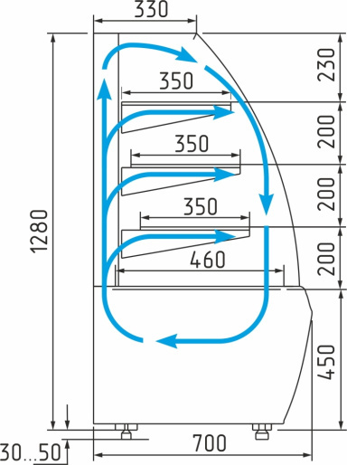 Витрина кондитерская POLUS K70 VV 0,9-1 STANDARD 0102-0109 (ВХСв-0,9д Carboma Люкс)