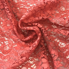 Ткань  кружево кордовое цвет коралловый 3268