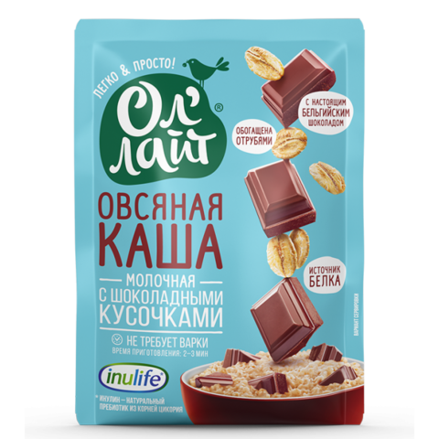 Молочная овсяная каша с шоколадными кусочками 'Ол'лайт', 240г 🔸 6 шт х 40г