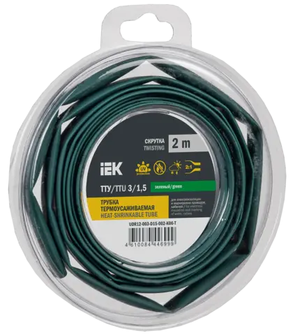 Трубка термоусадочная ТТУ нг-LS 3/1,5 зеленая (2м/упак) IEK