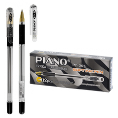 Ручка шариковая, масляная, Piano, чёрные чернила, серия "Gold", прозрачный корпус, 12 шт