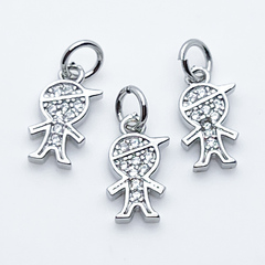 Подвеска Мальчик, цвет серебро (родий), фианиты, размер 12*7 мм, цена за 1 шт