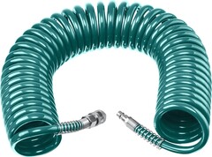 KRAFTOOL 15 м, 8 х 12 мм, 15 бар, воздушный спиральный шланг с фитингами рапид (06590-15)