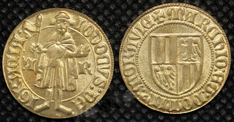 Жетон 1 дукат 1375-1411 года Моравия Брно Иобст Люксембургский Копия монеты бронза Копия