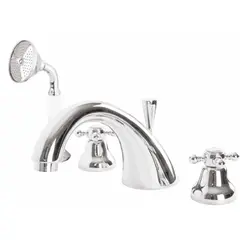 Cezares GOLF-BVD-01-Bi GOLF-BVD-01-Bi Смеситель на борт ванны с ручным выдвижным душем хром, ручки белые фото