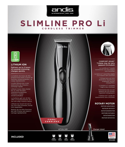 Триммер окантовочный Andis D/8 Slimline Pro, 0,1 мм, аккум/сетевой, 2,5 Вт, 4 насадки, черный
