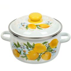 Кастрюля сталь, эмал, 3 л, с крыш, крышка сталь, сферическая, Сиб товары, Лимоны, 3MC181P, индукц
