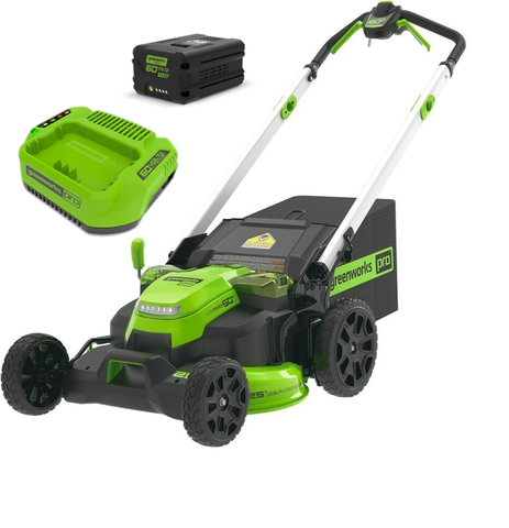 Cамоходная аккумуляторная газонокосилка Greenworks GD60LM61 Twin Force, 60v, 61 см, (2519107UG), с аккумулятором 5 А·ч и зарядным устройством