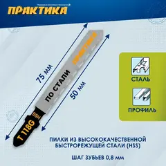 Пилки для лобзика по стали ПРАКТИКА тип T118G 76 х 50 мм, чистый рез, HSS (2шт.) (038-784)