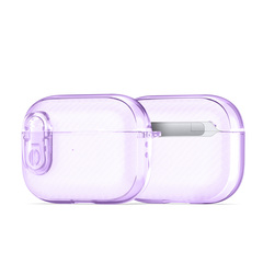 Чехол для наушников AirPods Pro 2, прозрачный фиолетового цвета с карбоновой текстурой от Dux Ducis, серия PECK Series Case, в комплекте с карабином