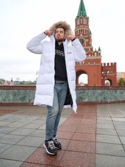 Пуховик мужской удлиненный "Russia" белый