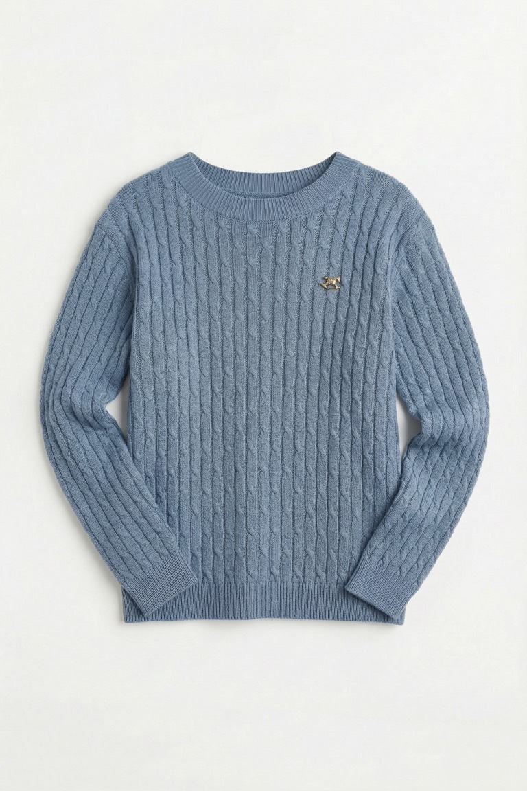 Джемпер с круглым вырезом косы, голубой