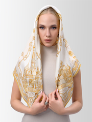 Платок «Реки России» бежевый 100% шёлк