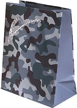 Пакет подарочный ХS вертикальный, Камуфляж, Серый, 11*14*6 см (Д*В*Ш).
