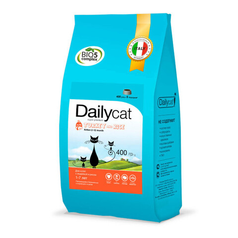 Dailycat KITTEN корм для котят с индейкой и рисом 400 гр
