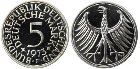 5 марок. Германия. (F). Серебро. 1973 год. PROOF
