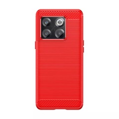 Чехол красного цвета с дизайном под карбон на OnePlus 10T, мягкий отклик кнопок, серия Carbon от Caseport