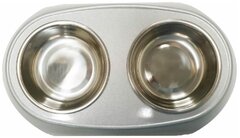 SuperDesign миска на меламиновой подставке двойная Металлик белая 2х350 мл