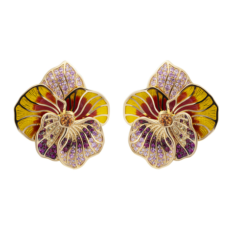 Серьги Фиалки с Рубинами и Сапфирами, Эмаль, E0275-41/4