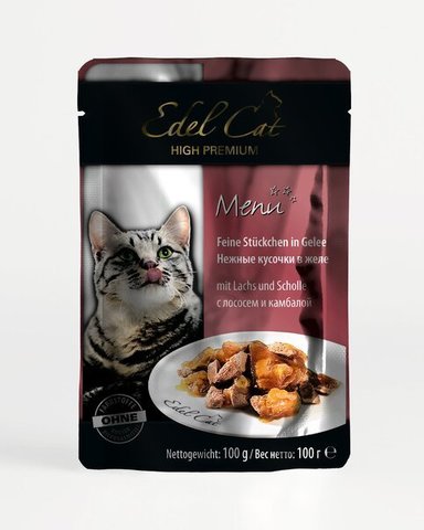 купить Edel Cat Delicate chunks in jelly Salmon, Flatfish пауч для взрослых кошек с лососем и камбалой 100гр