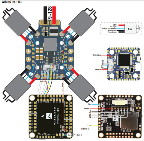 Плата распределения питания Matek 140A 5V/9V/12V PDB-HEX 2-12S (x6 ESC)