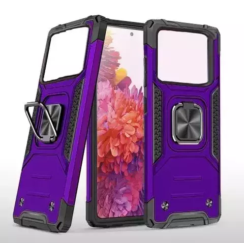 Противоударный чехол Strong Armour Case с кольцом для Poco M4 Pro (Фиолетовый)