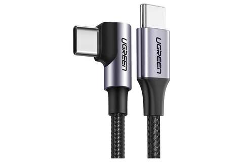 Кабель UGREEN US255 (50123) USB-C 2.0 to Angled 90° угол 3A Data Cable, 1м, серо-черный