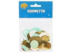 Конфетти фольга/бумажное тишью, Круг, Мятный/Золото, 2,5см, 10г.