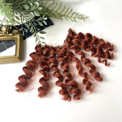 Волосы для кукол, трессы кудри-локоны-спиральки, рыжий каштан, длина 15 см*1 метр., набор 2 шт.