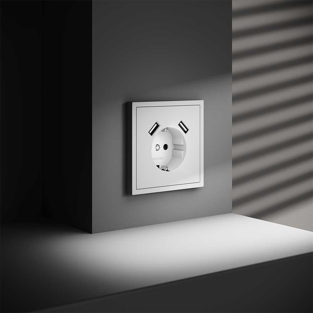 Розетка встраиваемая Voltum S70 с заземлением и защитными шторками, 16А, с USB, A+A, (белый матовый) VLS040402