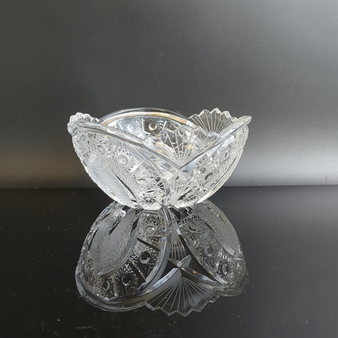 Ваза салатник хрустальный, алмазная грань, геометрический орнамент, винтаж СССР 1970-1990 гг