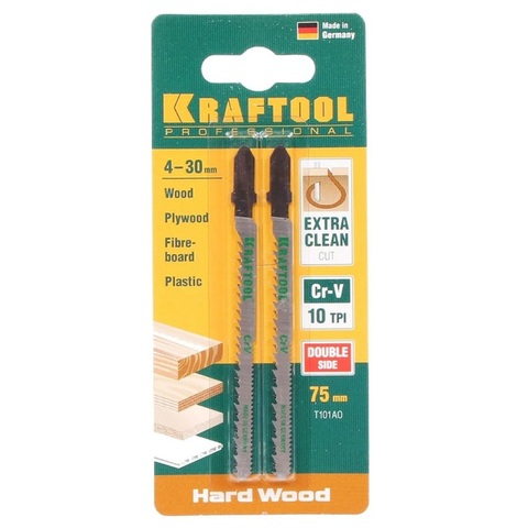 KRAFTOOL T101AO, EU-хвост., по дереву, шаг 2.5 мм, 75 мм, 2 шт, полотна для лобзика (159514-2.5)