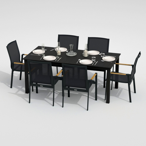 Обеденная группа Ideal Patio ДОЛЛА СОЛА каркас карбон, стол алюминий 180, текстилен серый