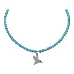 Чокер из Турквенита и подвески Колибри, silver