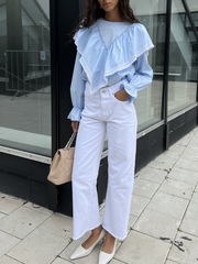 Джинсы прямые с рваным низом