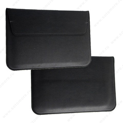Чехол-конверт для ноутбука 11 Дюймов кожаный на магните черный