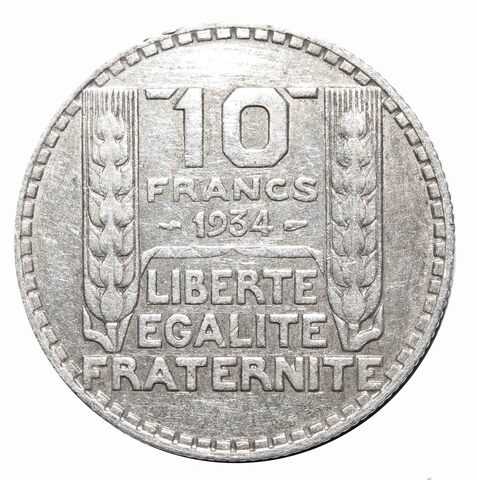 10 франков 1934 год. Франция. Серебро. VF