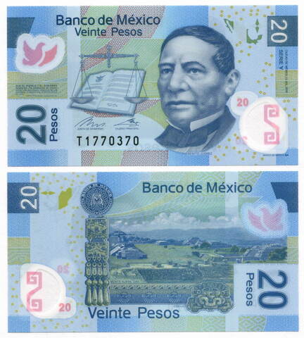 Банкнота Мексика 20 песо 2016 год (пластик). UNC