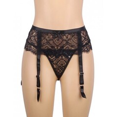 Кружевные трусики с поясом и подвязками для чулок черные Tender (XL)